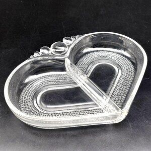 Vintage Duncan Miller Clear Glass Heart-Shaped Divided Dish Bowl